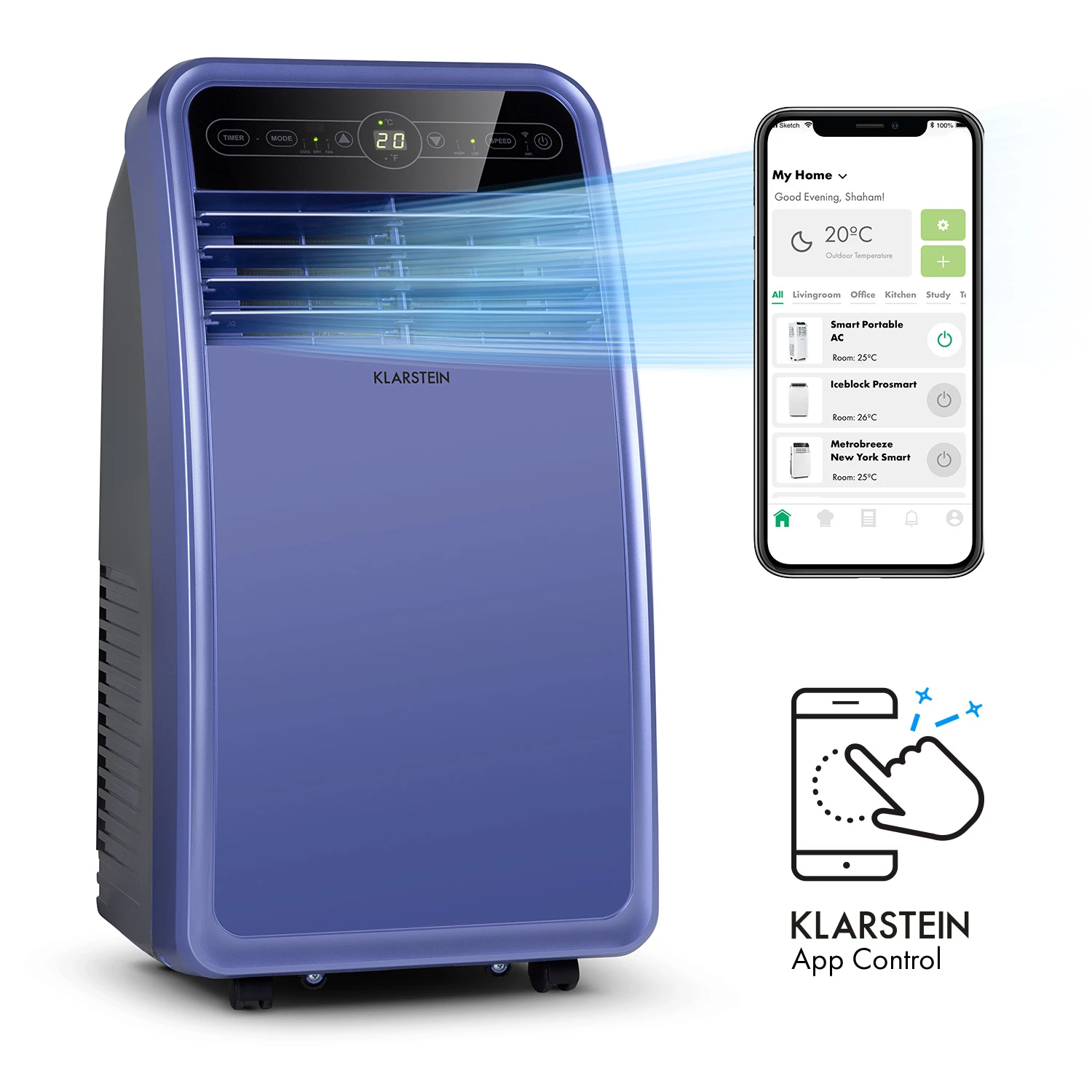 کولر گازی پرتابل هوشمند کلارشتاین آلمان مدل klarstein Metrobreeze New York Smart - کنترل WiFi و عملکرد 3 در 1 بنفش رنگ